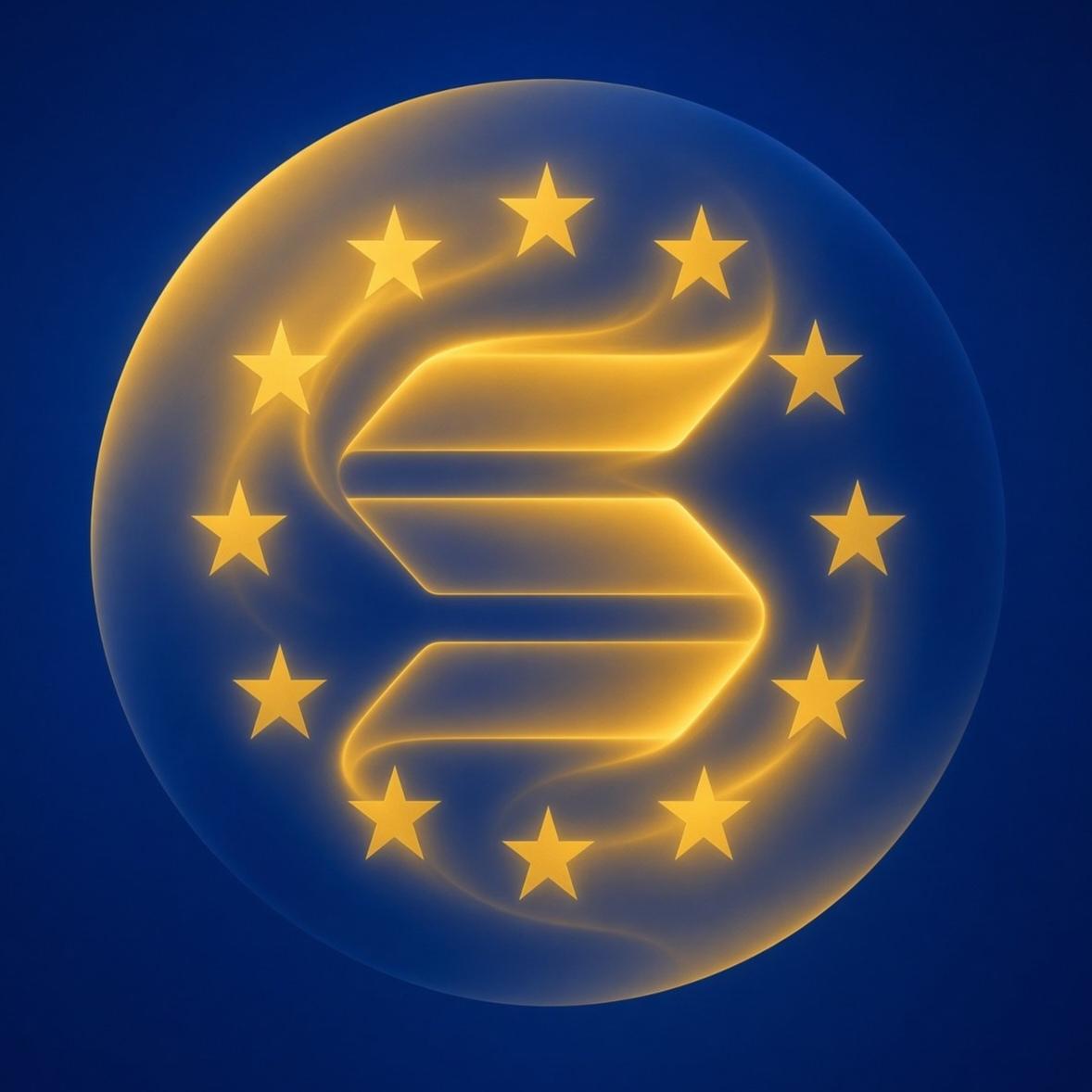 EUROLANA emblem — twelve gold stars around a Solana mark on EU blue